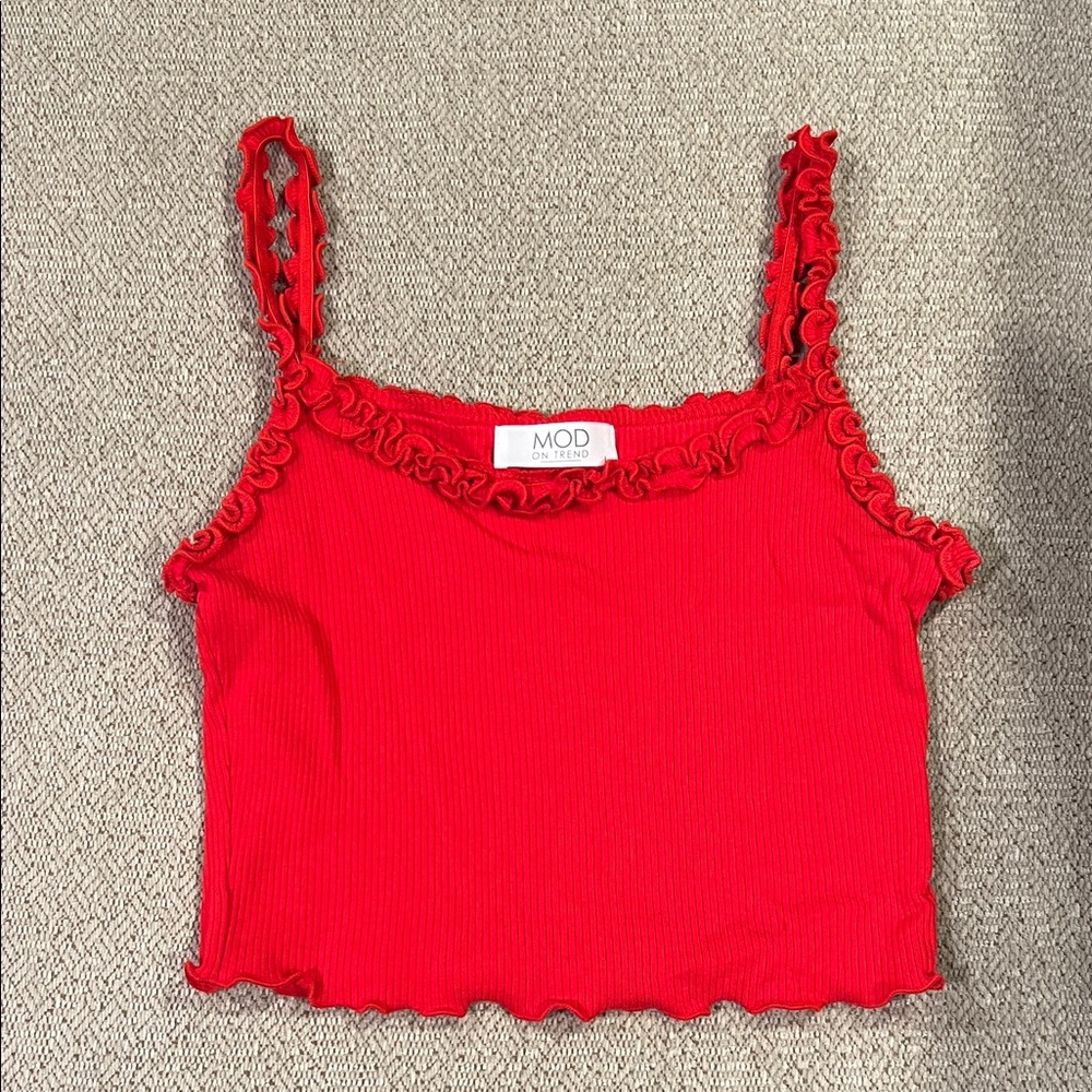 Women's Red Ruffle Trim Top